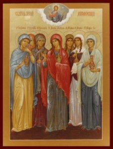 An icon depicting the Myrr-bearing women as a group.